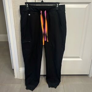 Figs Zamora Jogger Black with Orange and Pink Drawcord